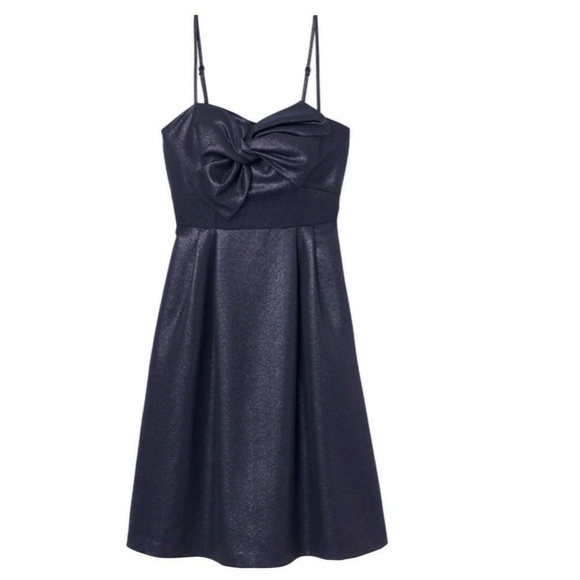 NEW GAL MEETS GLAM Shimmery NAVY Lucille STARRY NIGHT Fit & Flare BOW DRESS 4 - Picture 7 of 14